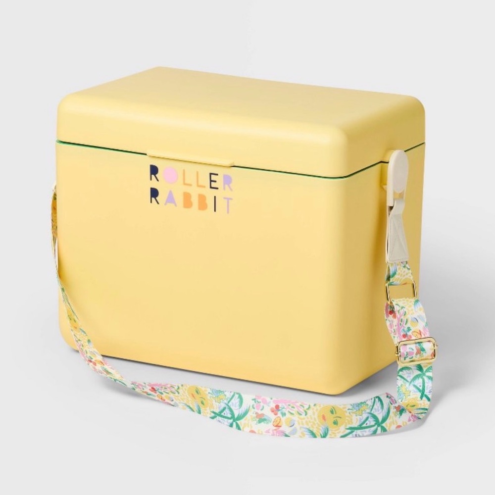 Roller Rabbit Pale Yellow Floral‑Strap Cooler